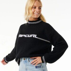 NWT L Black Rip Curl Womens The Search Turtleneck Knit Pullover Sweater Top